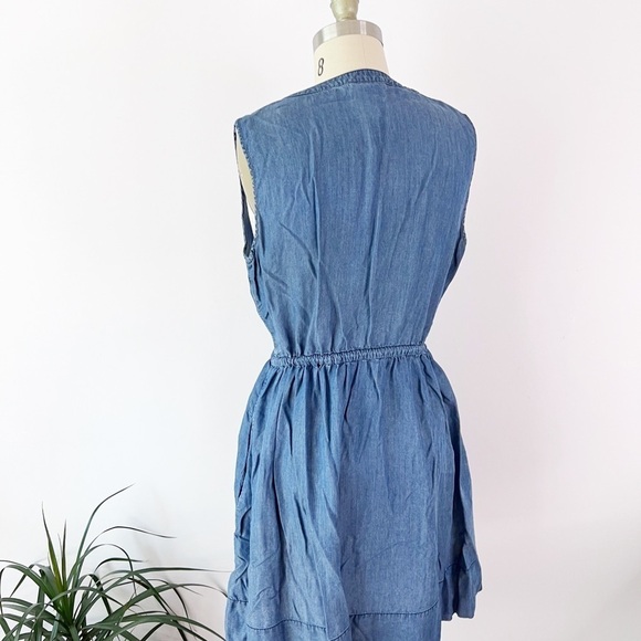 Denim Dress Tencel Drawstring Waist A Line Knee Length Pockets Casual Summer - Picture 7 of 8